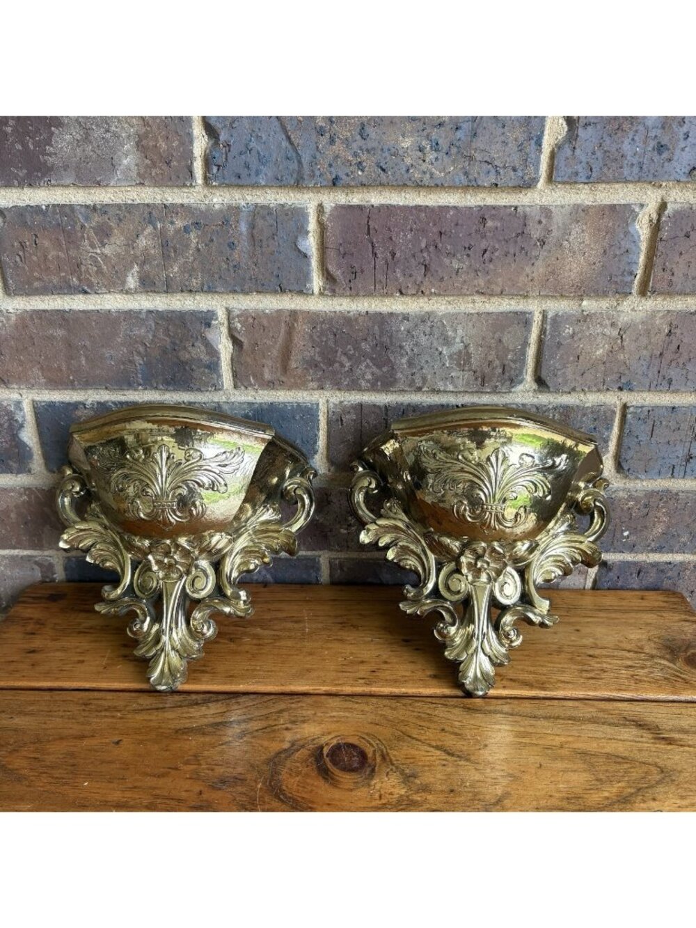 Vtg 1978 Set of 2 Homco Ornate Shiny Gold Plastic Wall Pocket Planters